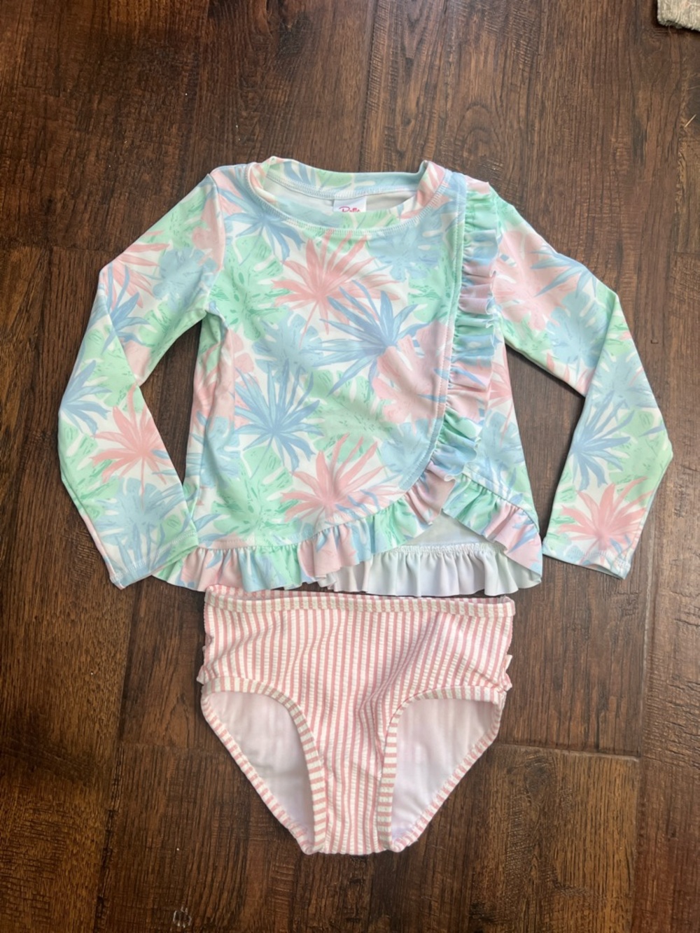 Ruffle Butts Pastel Floral Long-Sleeve Rash Guard Swim Set